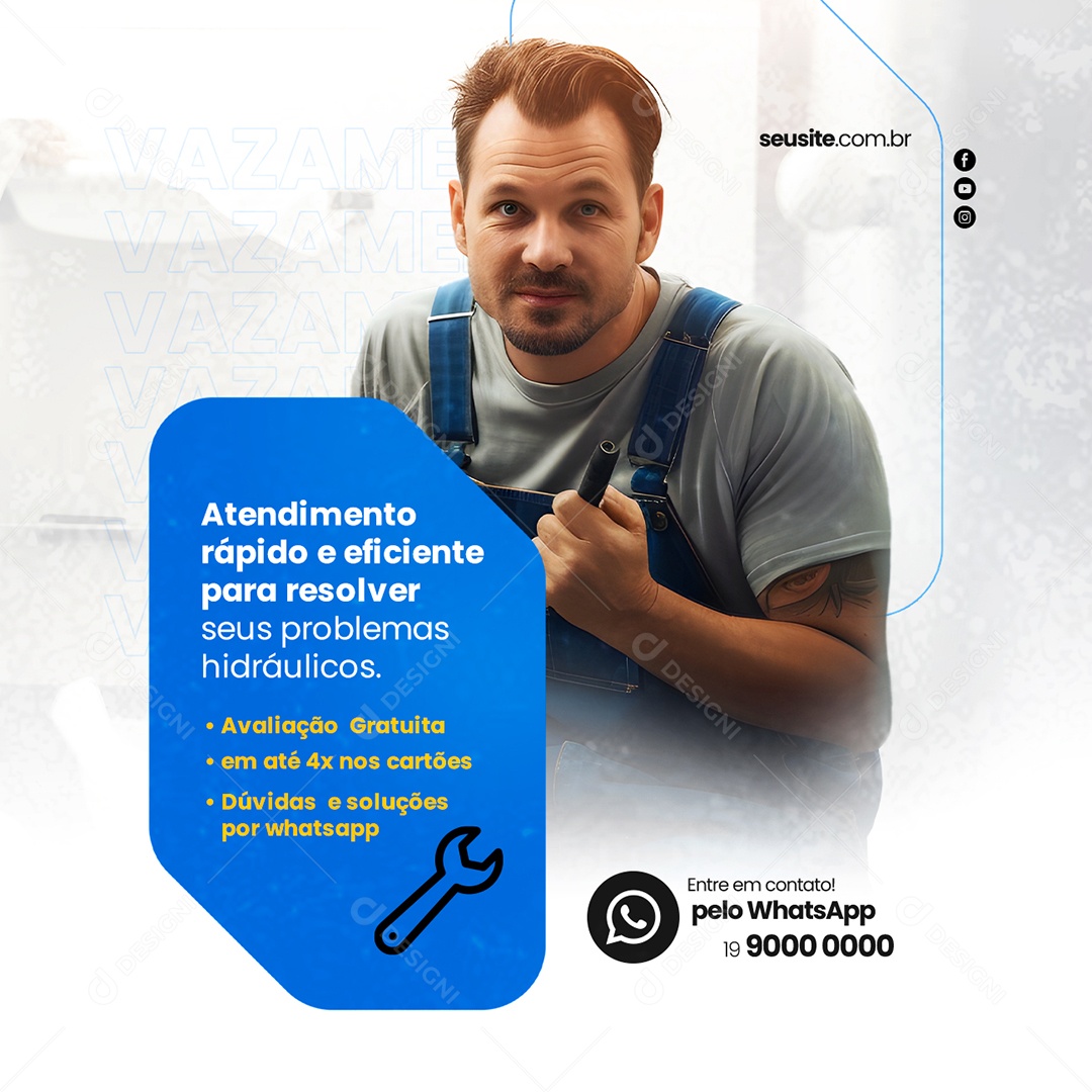 Atendimento Rápido E Eficiente Para Resolver Seus Problemas Encanador Social Media PSD Editável