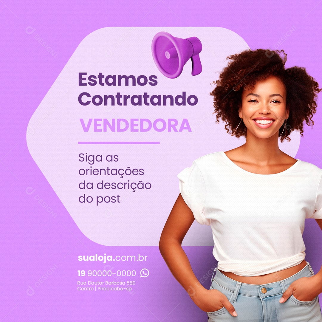 Estamos Contratando Vendedora Vagas De Empregos Social Media PSD Editável