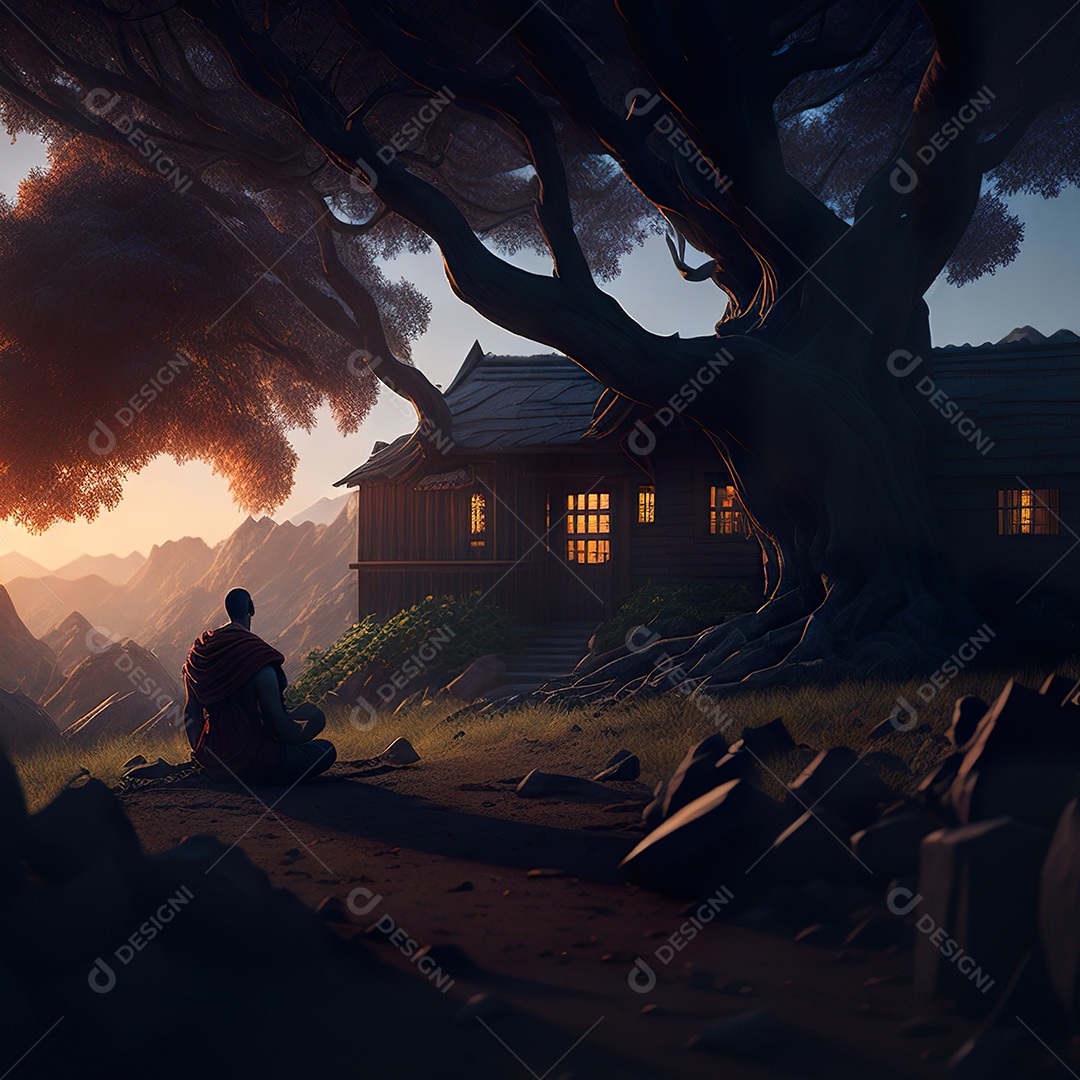 Silhueta de pessoa meditando