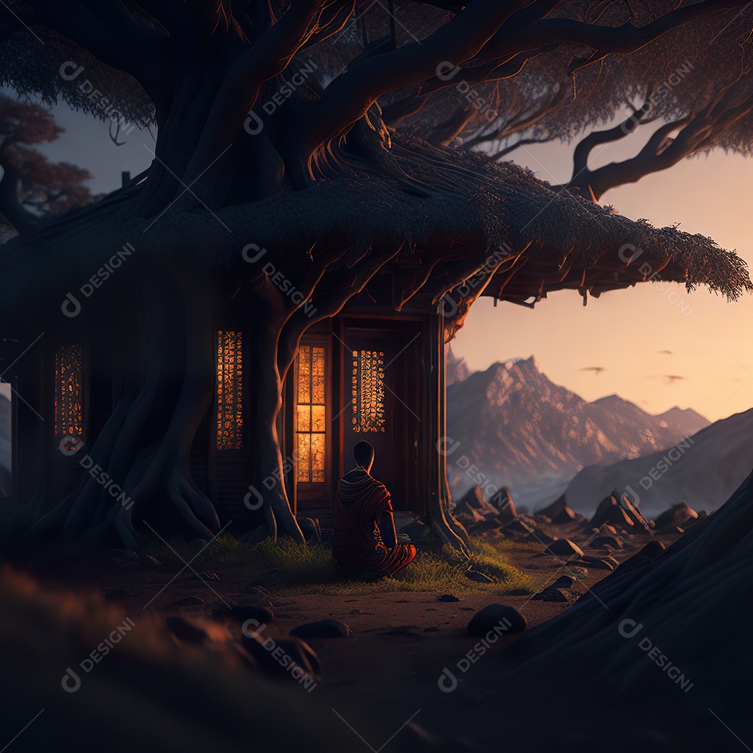 Silhueta de pessoa meditando