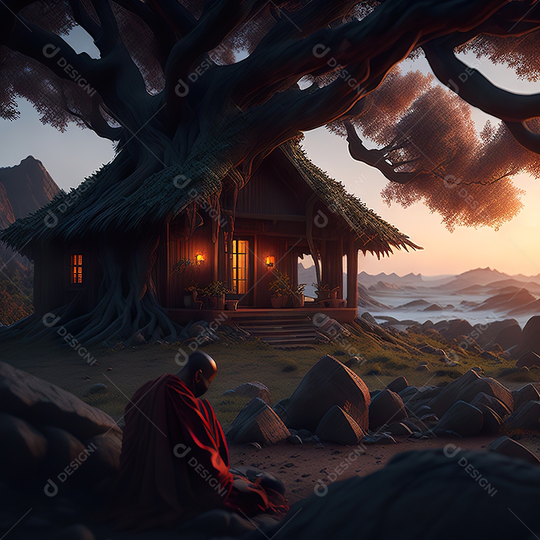 Silhueta de pessoa meditando