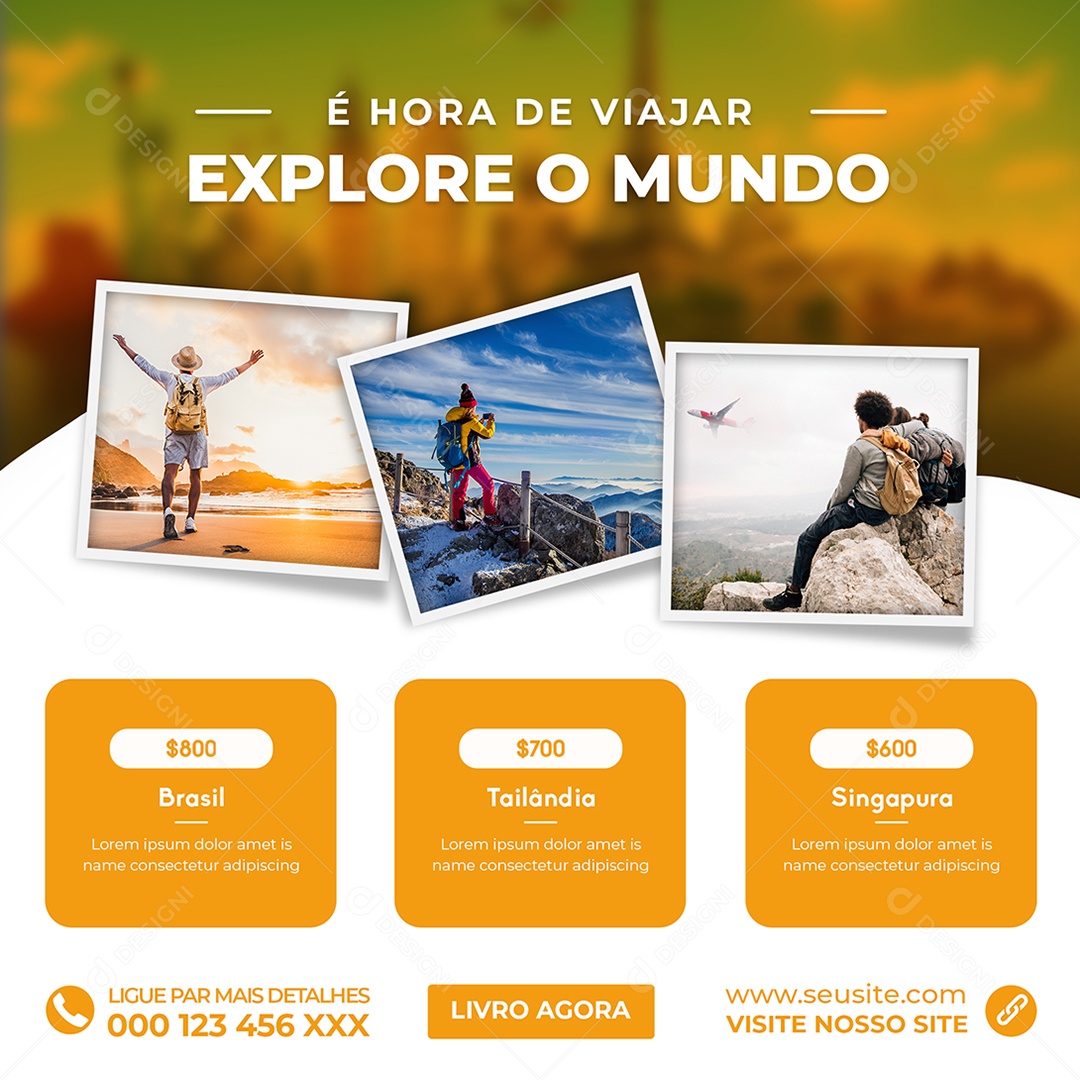 Social Media è Hora De Viajar Explore O Mundo PSD Editável
