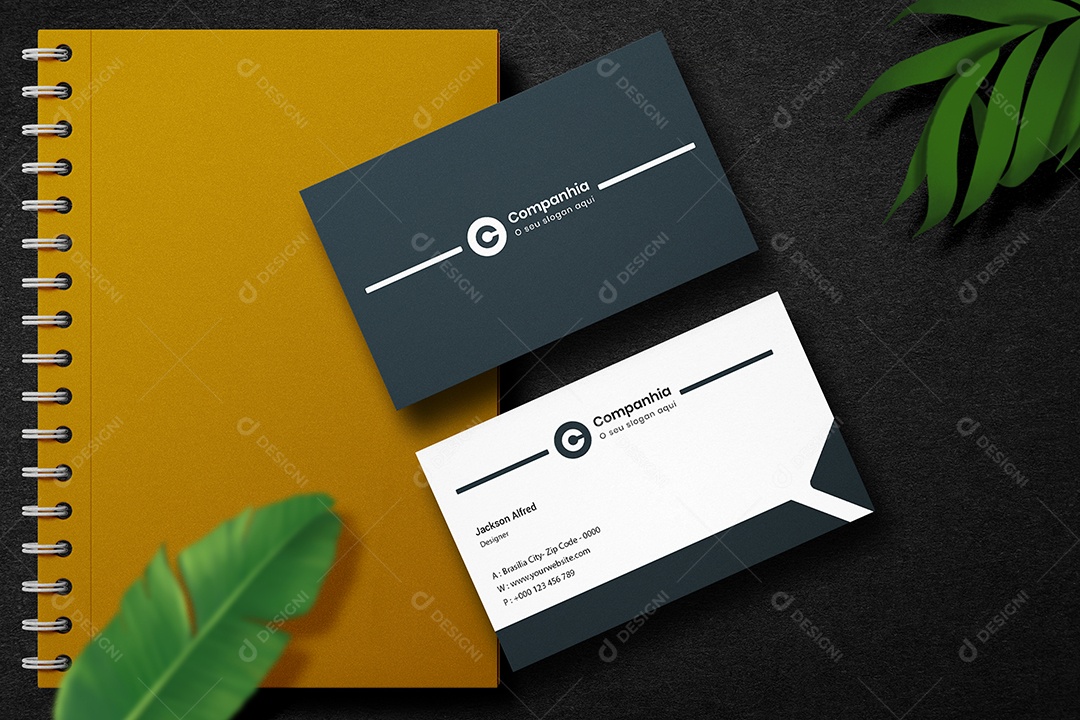 Cartão De Visita Caderno Amarelo Folhas PSD Editável