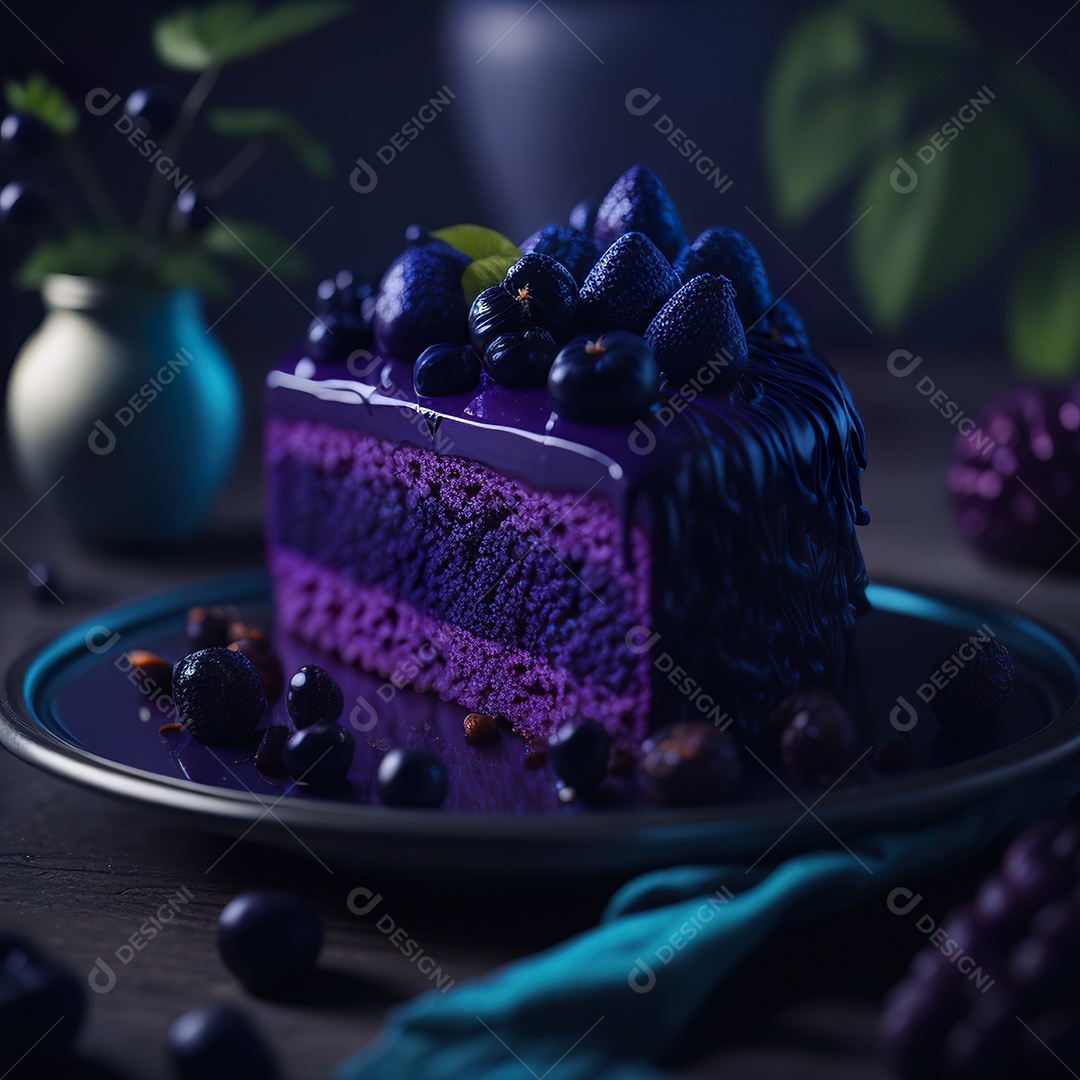 Imagem realista de fatia de bolo sobre um prato