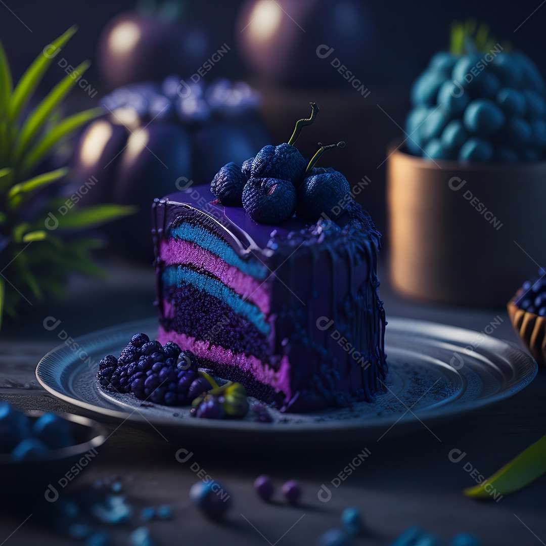 Imagem realista de fatia de bolo sobre um prato