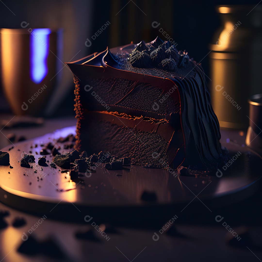 Imagem realista de fatia de bolo sobre um prato