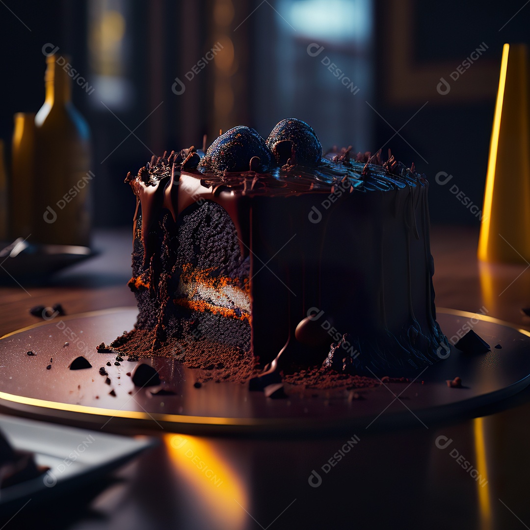 Imagem realista de fatia de bolo sobre um prato