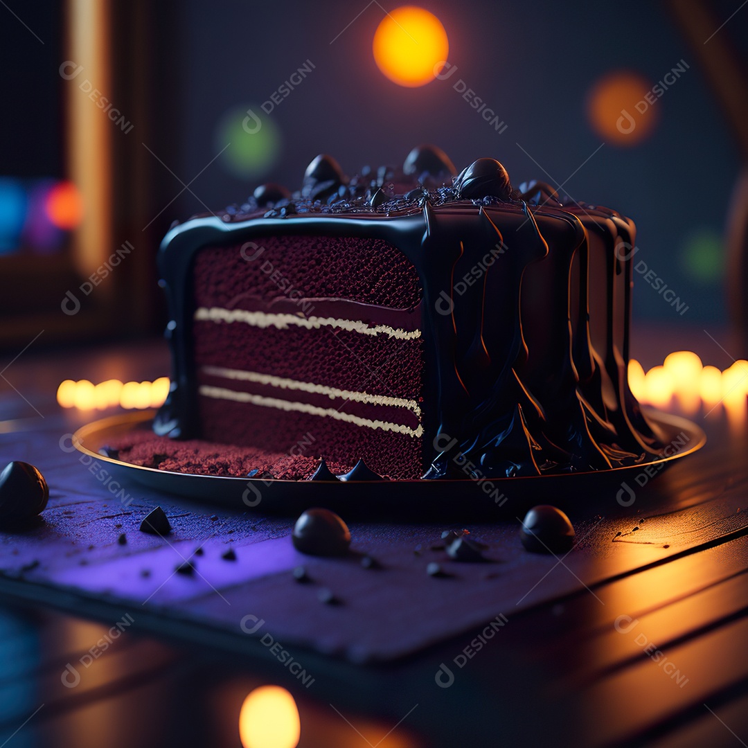 Imagem realista de fatia de bolo sobre um prato