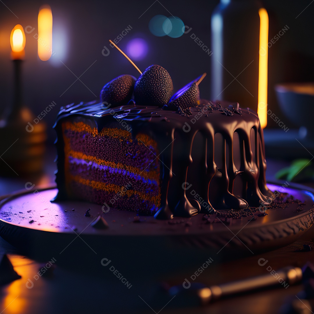 Imagem realista de fatia de bolo sobre um prato