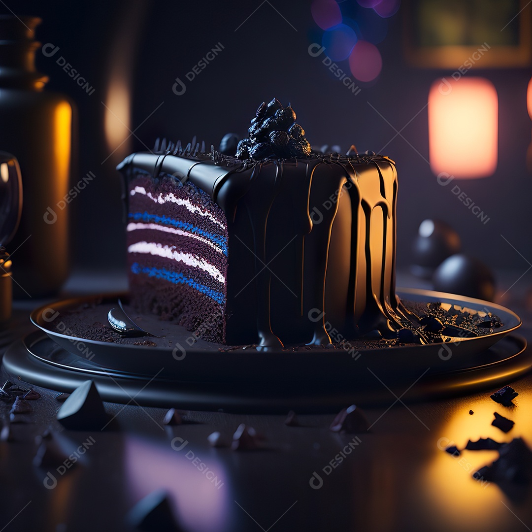 Imagem realista de fatia de bolo sobre um prato