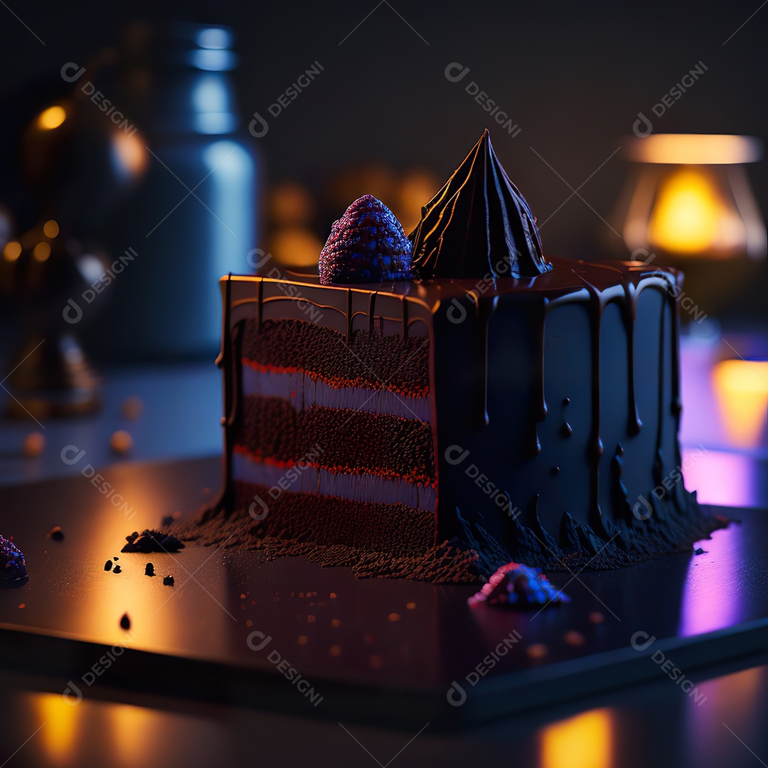 Imagem realista de fatia de bolo sobre um prato