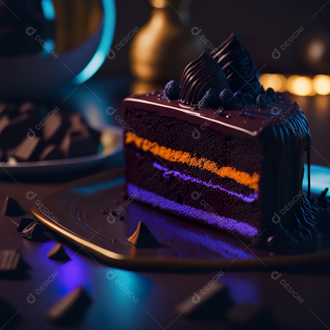 Imagem realista de fatia de bolo sobre um prato