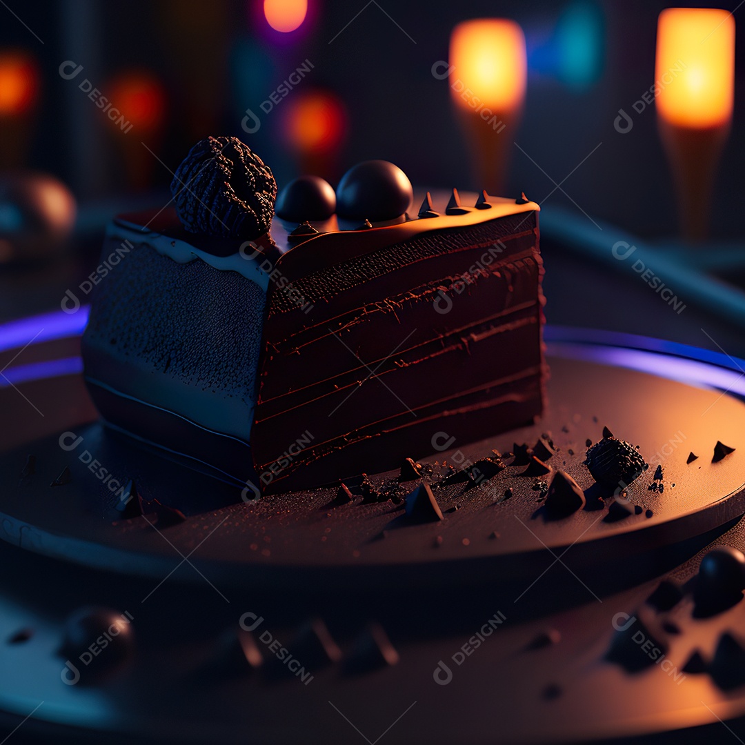 Imagem realista de fatia de bolo sobre um prato