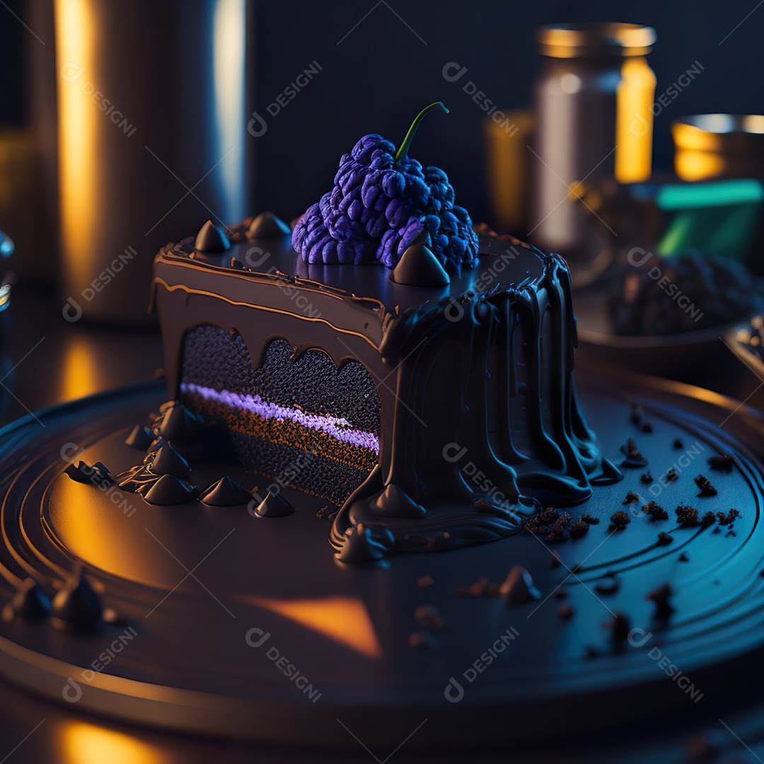 Imagem realista de fatia de bolo sobre um prato