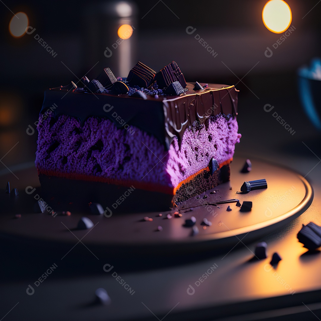 Imagem realista de fatia de bolo sobre um prato
