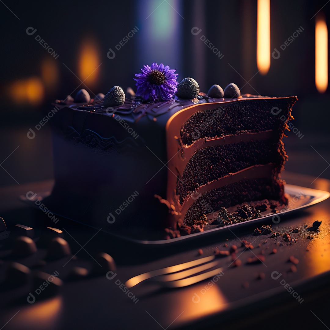 Imagem realista de fatia de bolo sobre um prato