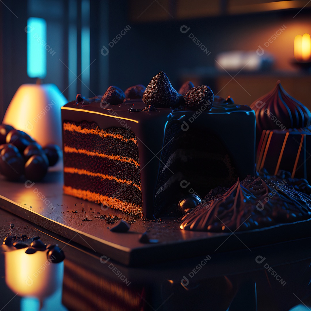 Imagem realista de fatia de bolo sobre um prato