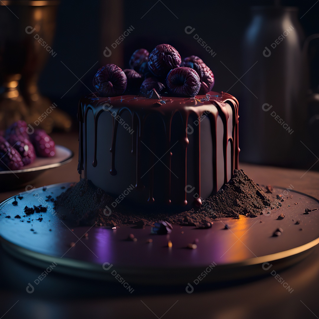 Bolo de chocolate sobre uma mesa