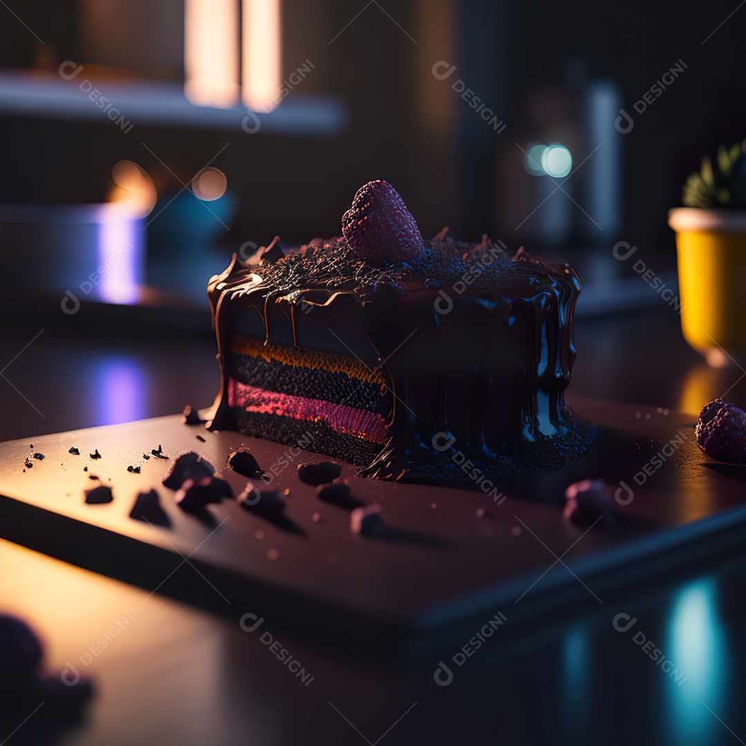 Bolo de chocolate sobre uma mesa