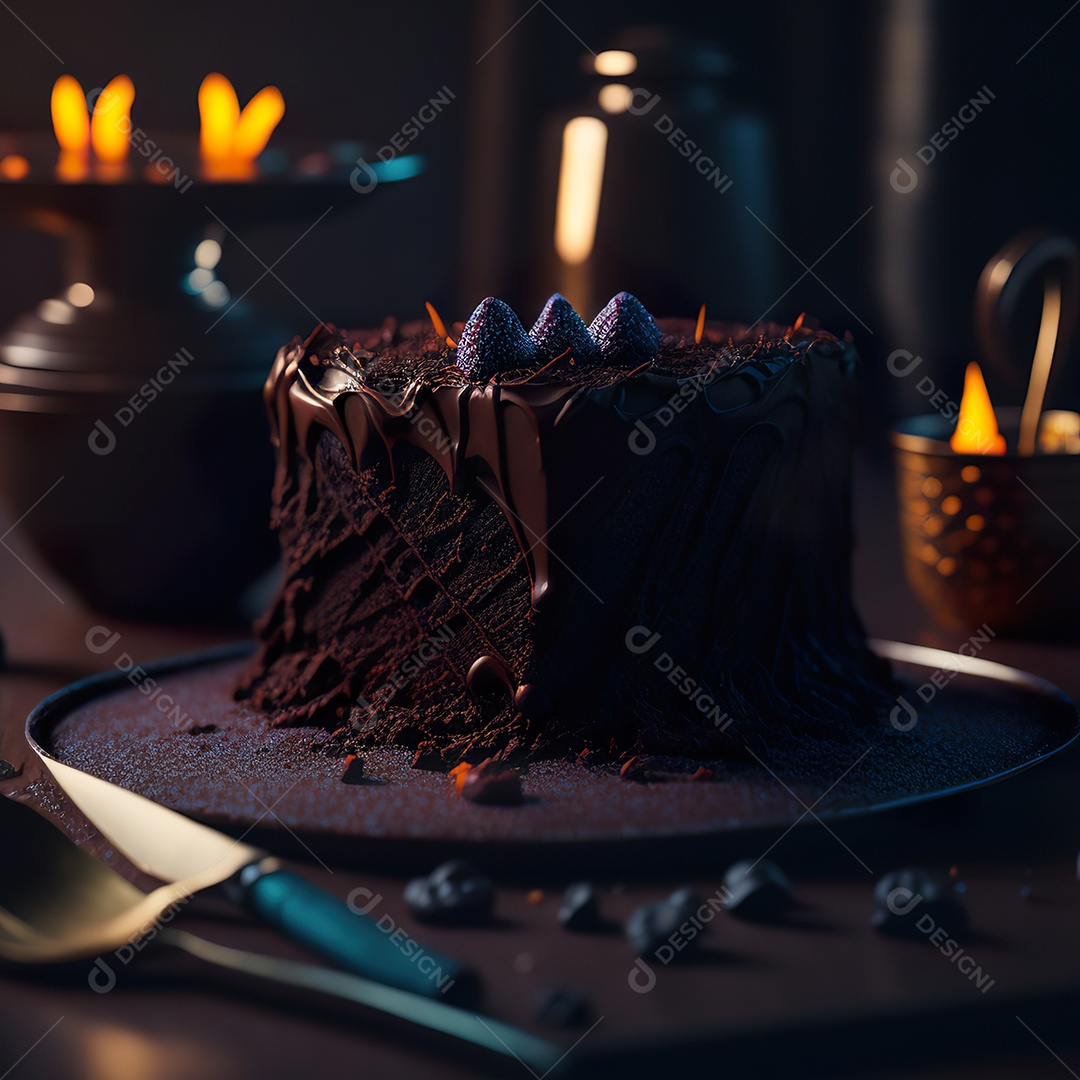 Bolo de chocolate sobre uma mesa