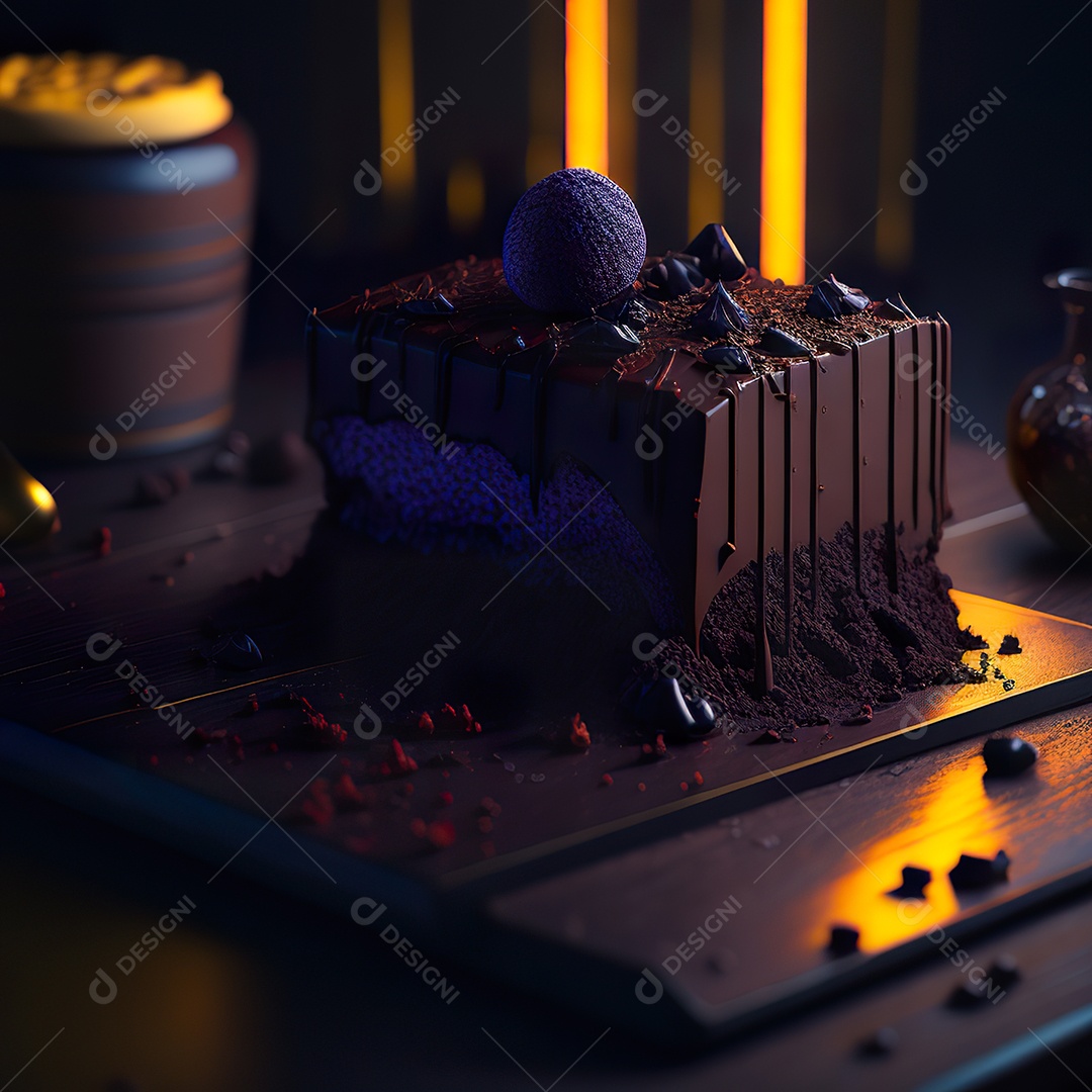 Bolo de chocolate sobre uma mesa