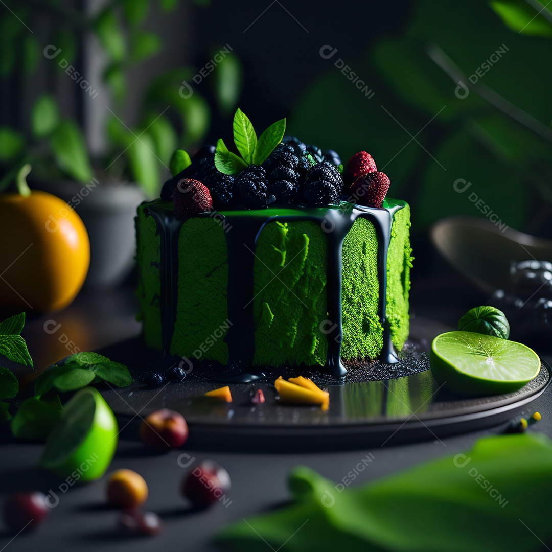 Imagem realista de fatia de bolo sobre um prato