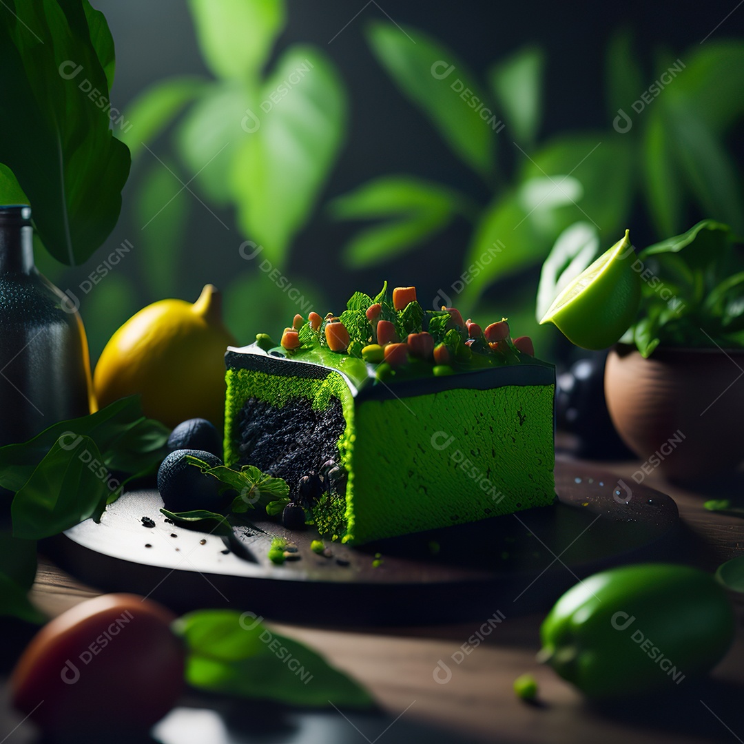 Imagem realista de fatia de bolo sobre um prato