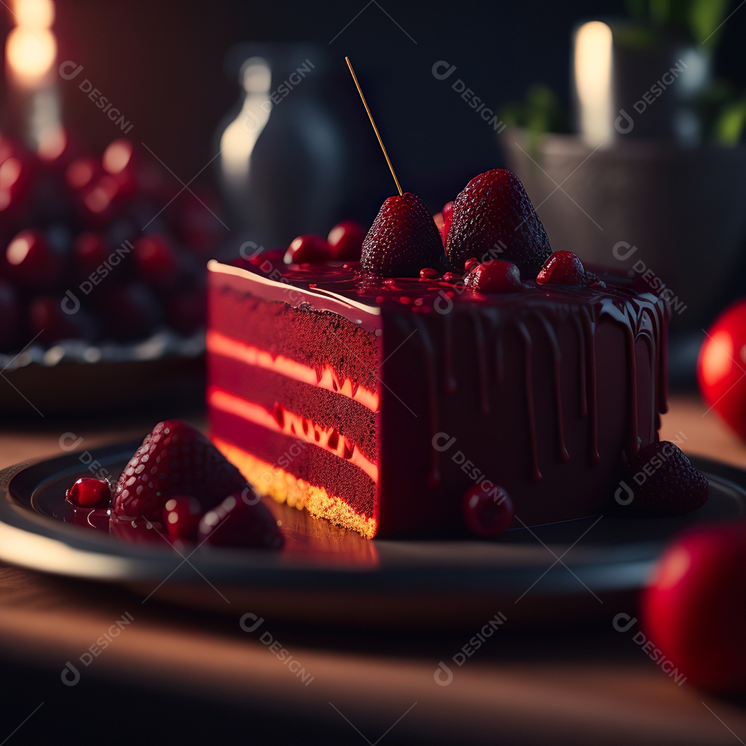 Imagem realista de fatia de bolo sobre um prato