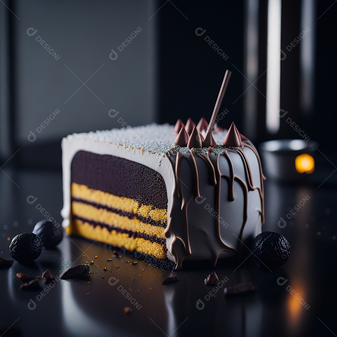 Imagem realista de fatia de bolo sobre um prato