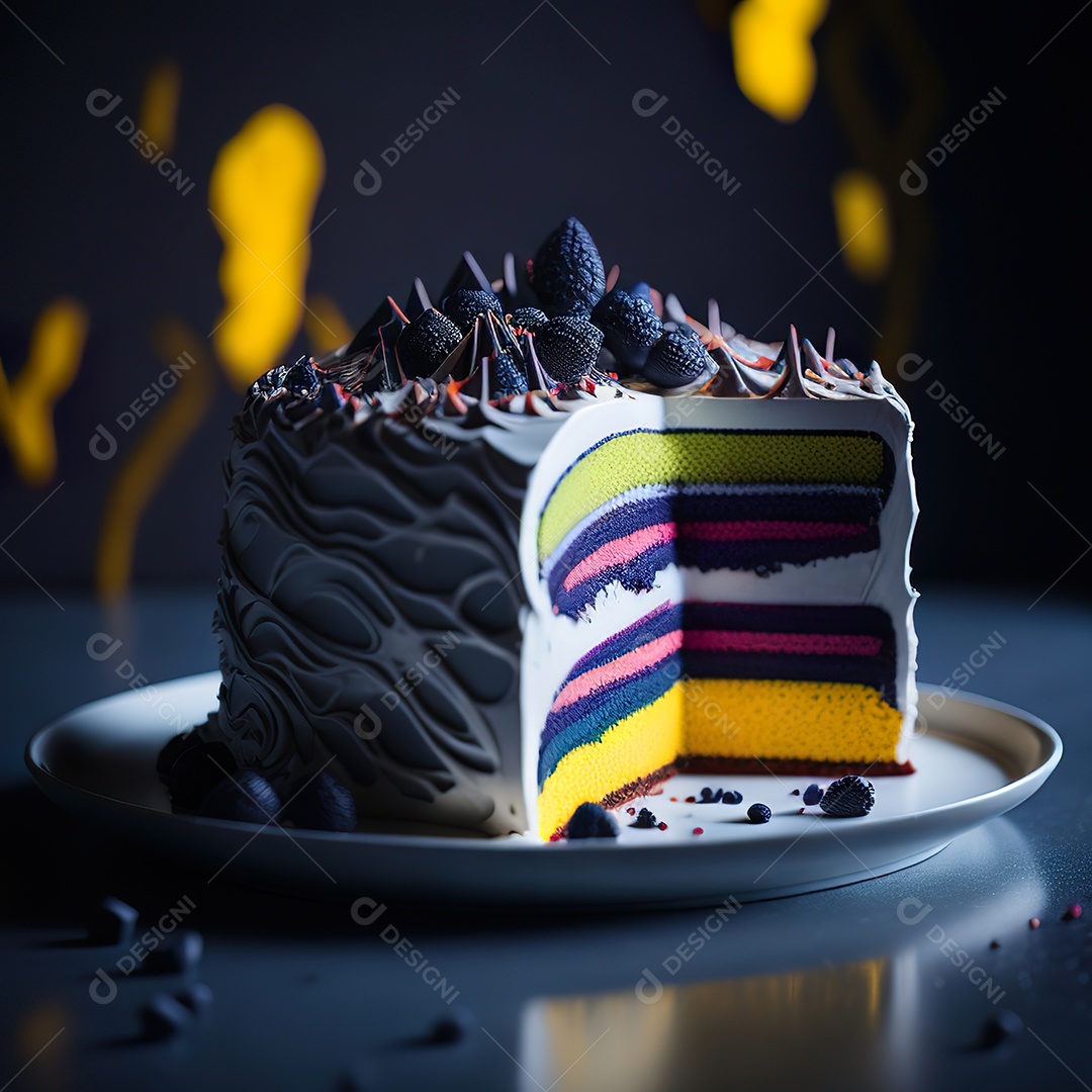 Imagem realista de fatia de bolo sobre um prato