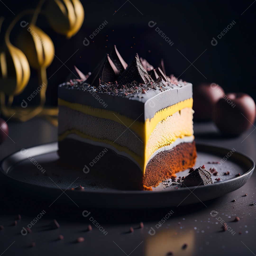 Imagem realista de fatia de bolo sobre um prato