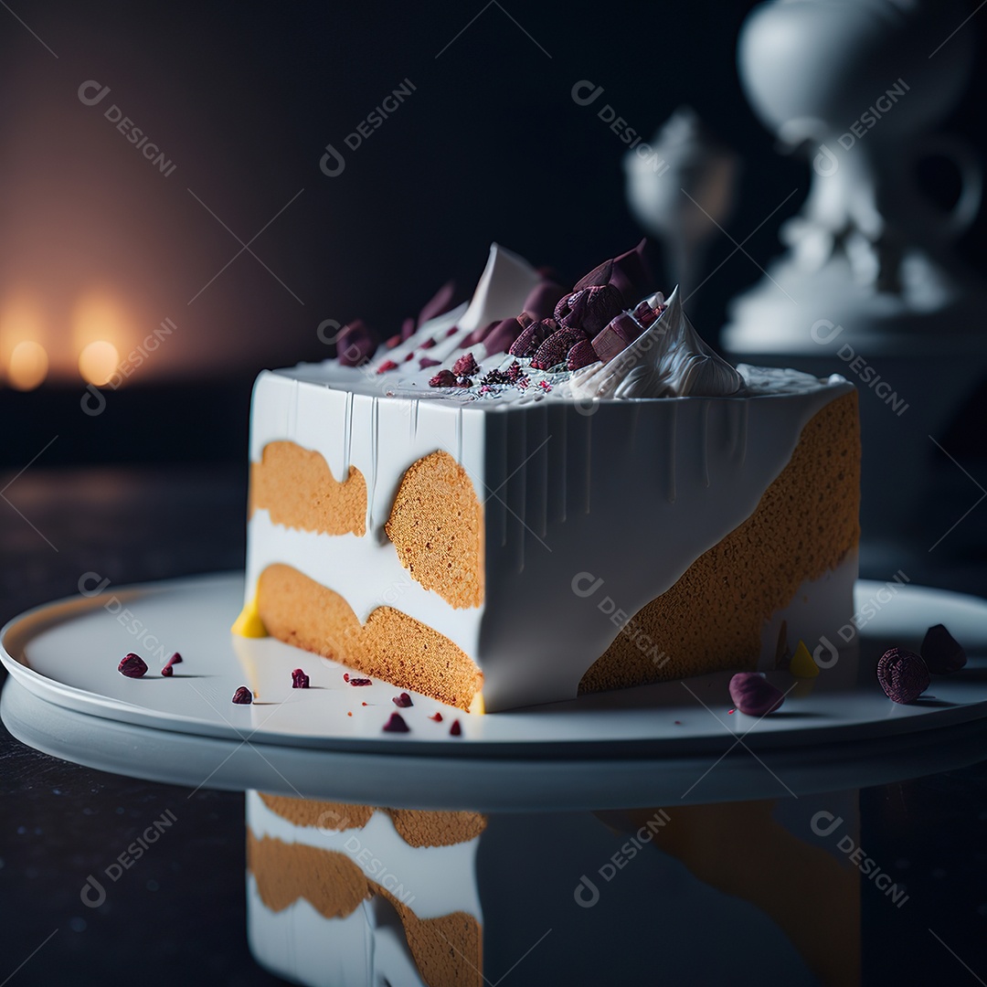 Imagem realista de fatia de bolo sobre um prato