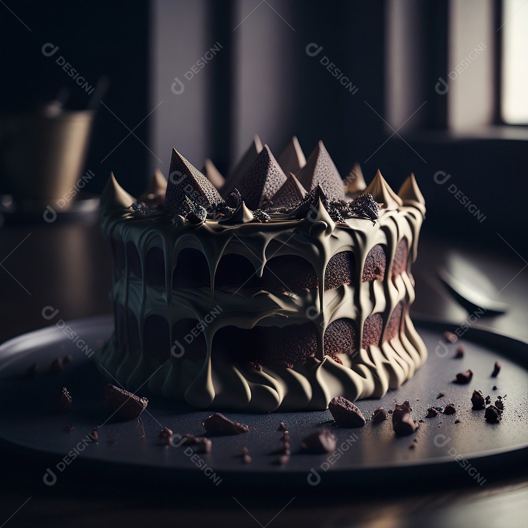 Imagem realista de fatia de bolo sobre um prato