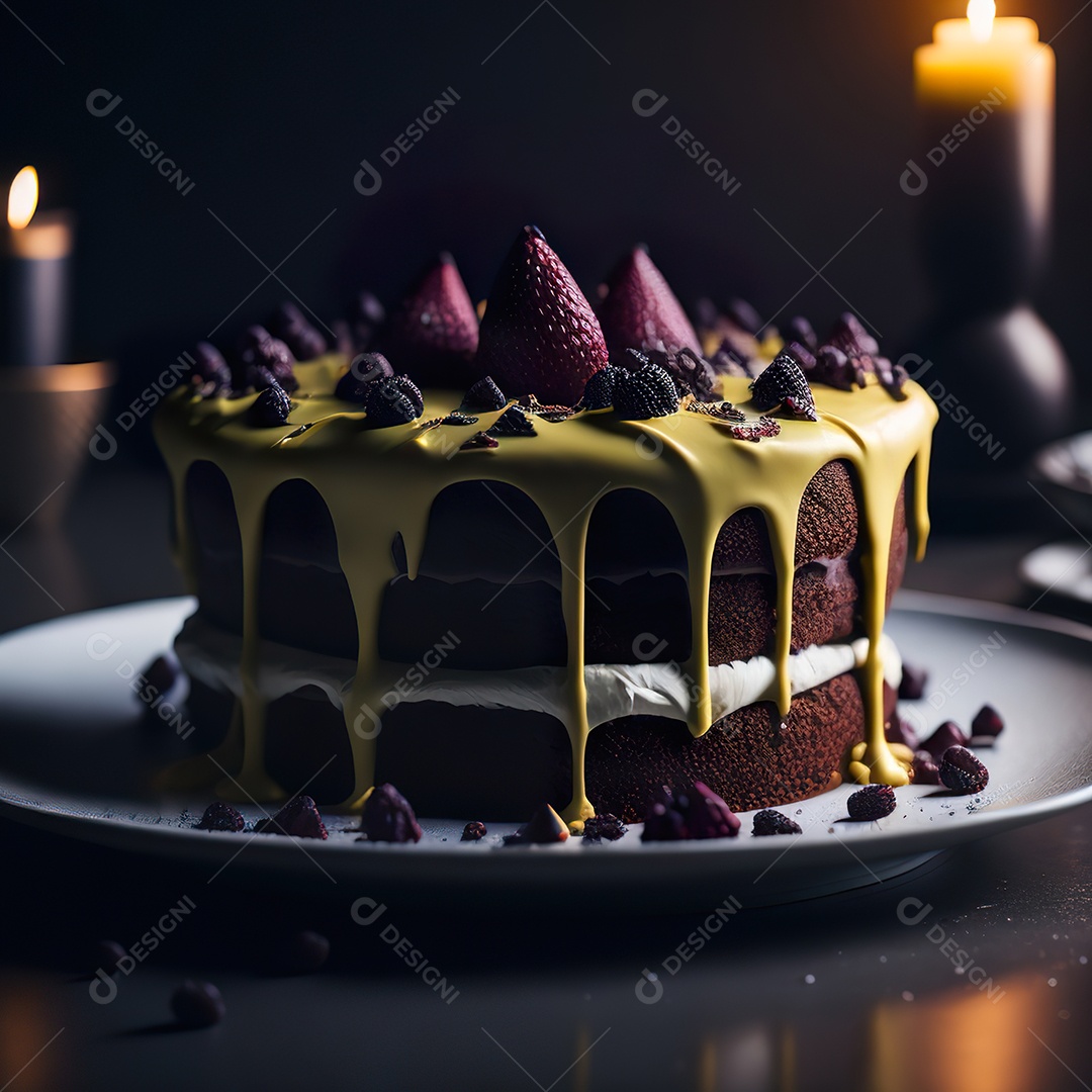 Imagem realista de fatia de bolo sobre um prato