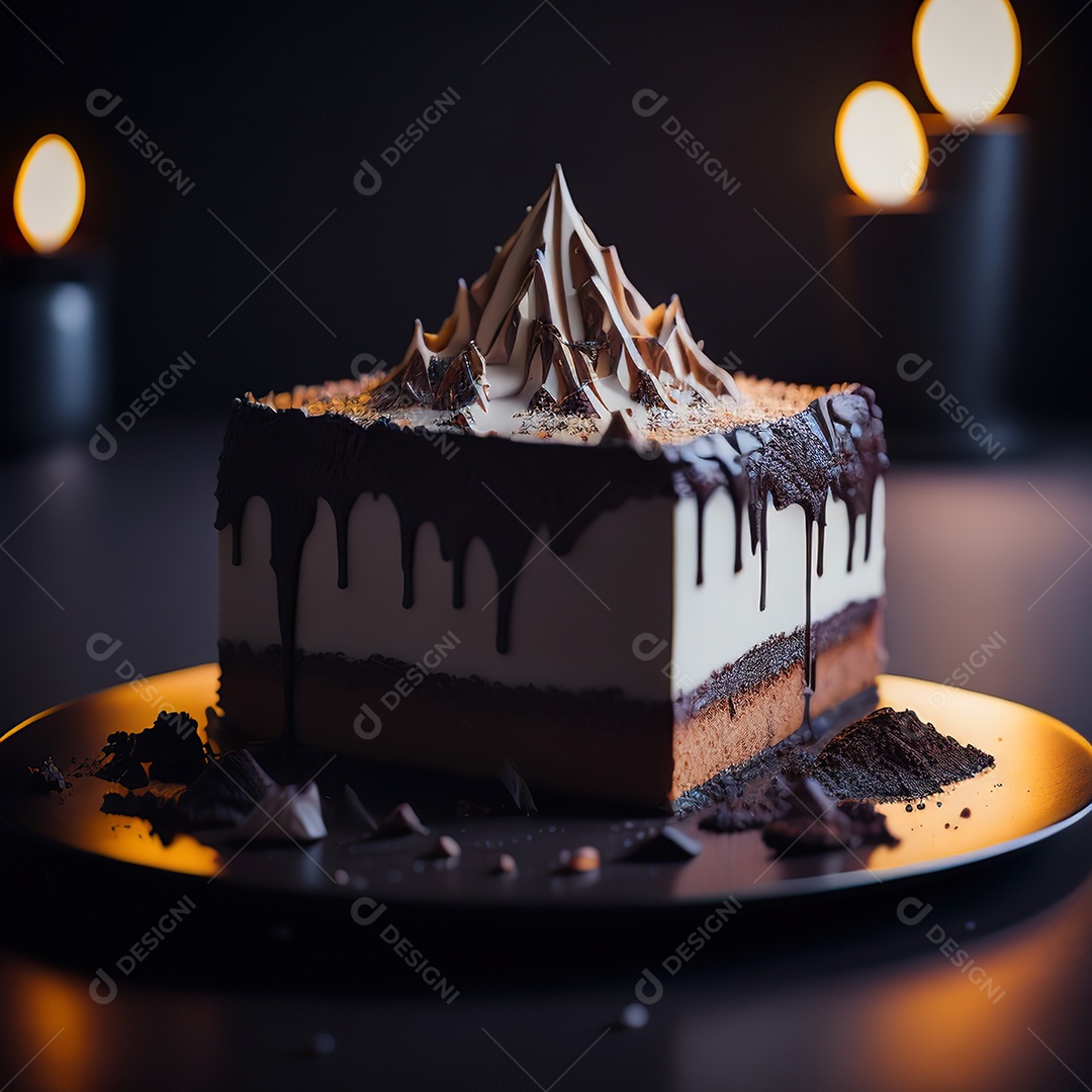 Imagem realista de fatia de bolo sobre um prato