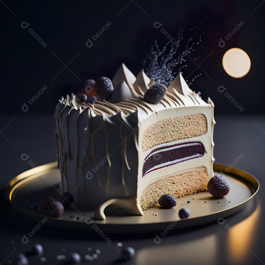 Imagem realista de fatia de bolo sobre um prato