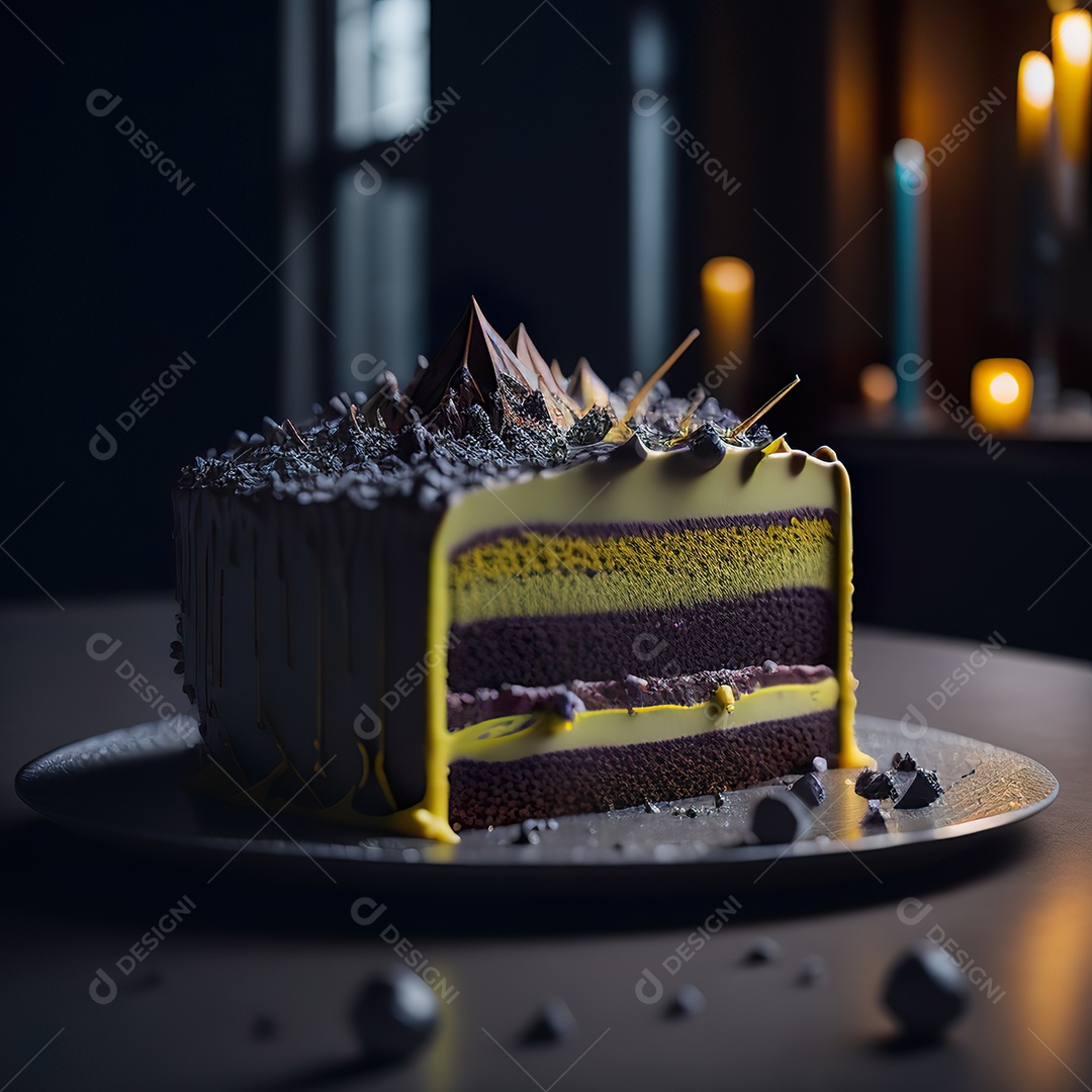 Imagem realista de fatia de bolo sobre um prato