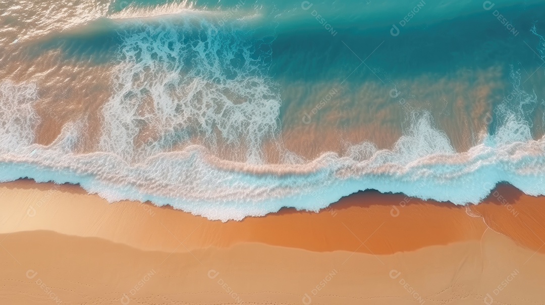 Vista superior da praia do mar de verão com ondas e espuma do mar. Vista do drone.