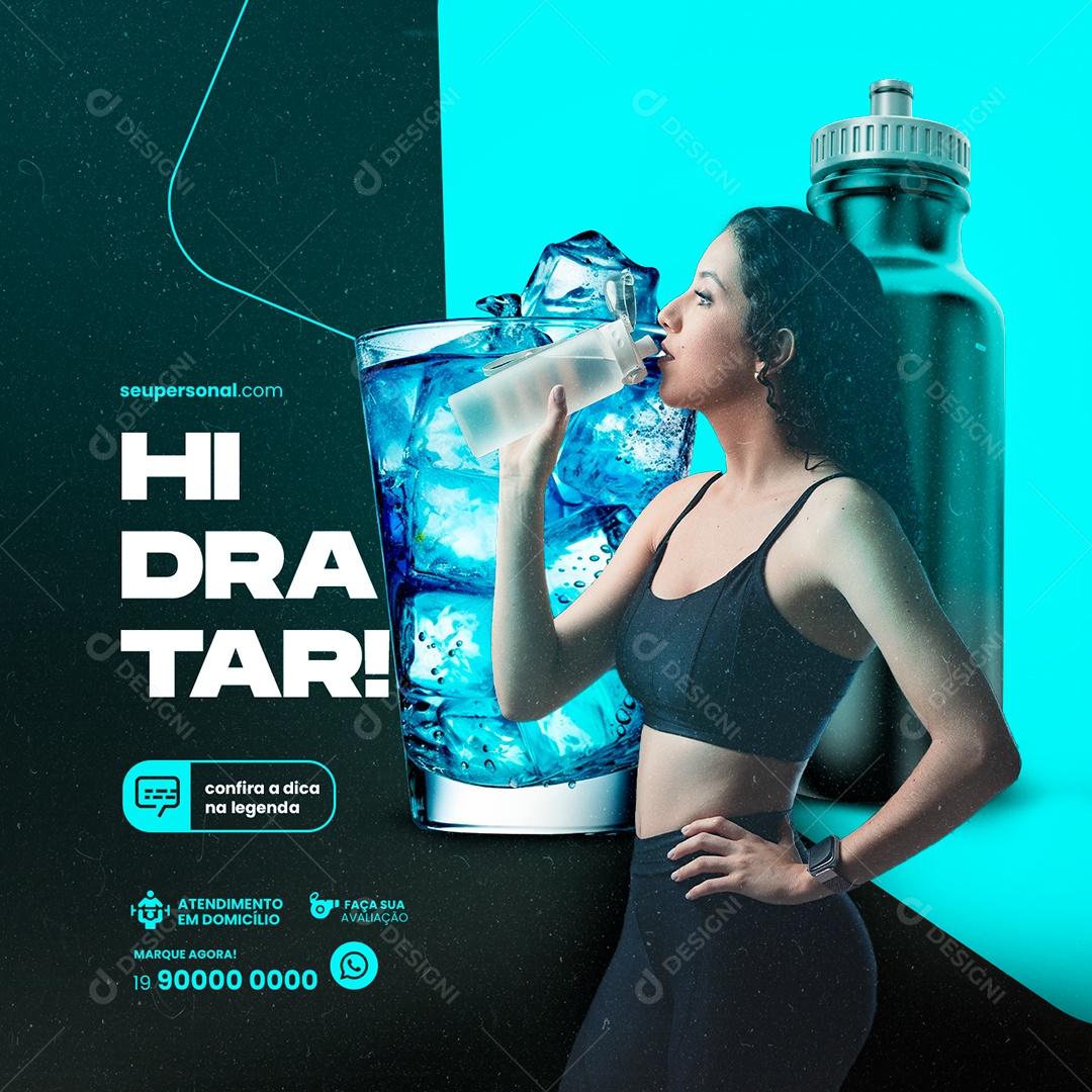 Hidratar Confira A Dica Na Legenda Personal Trainer Academia Social Media PSD Editável