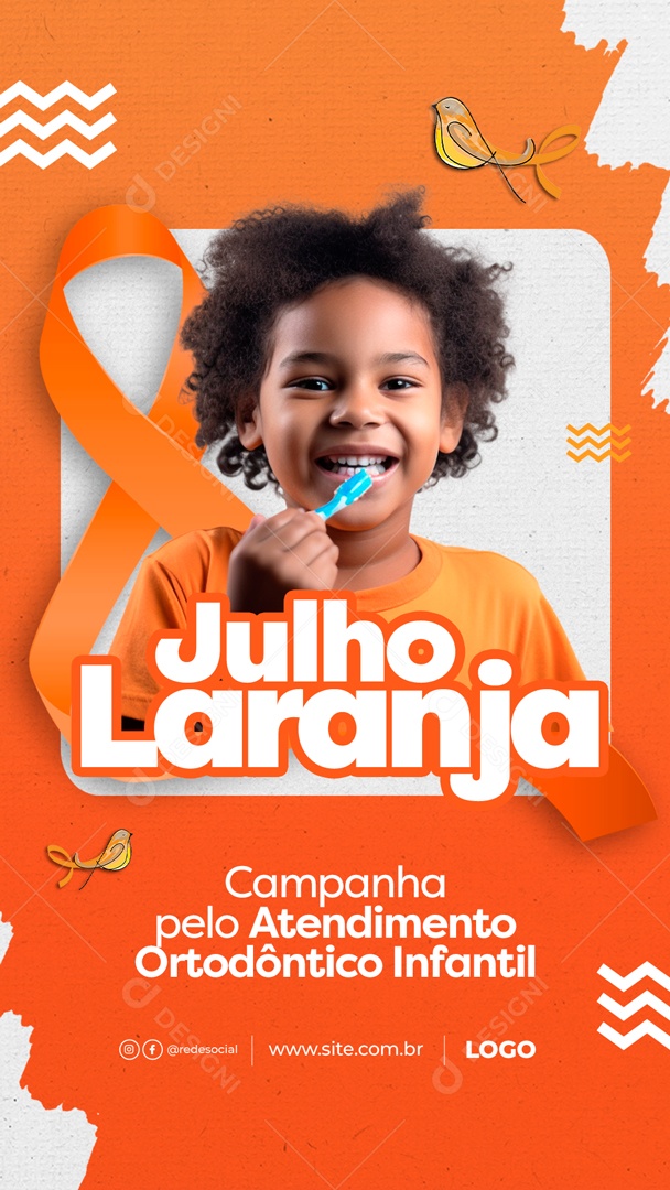 Story Julho Laranja Atendimento Ortodôntico Laranja Social Media PSD Editável