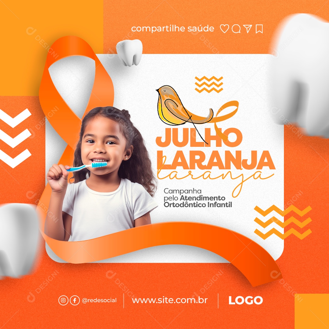 Julho Laranja Atendimento Ortodôntico Laranja Social Media PSD Editável
