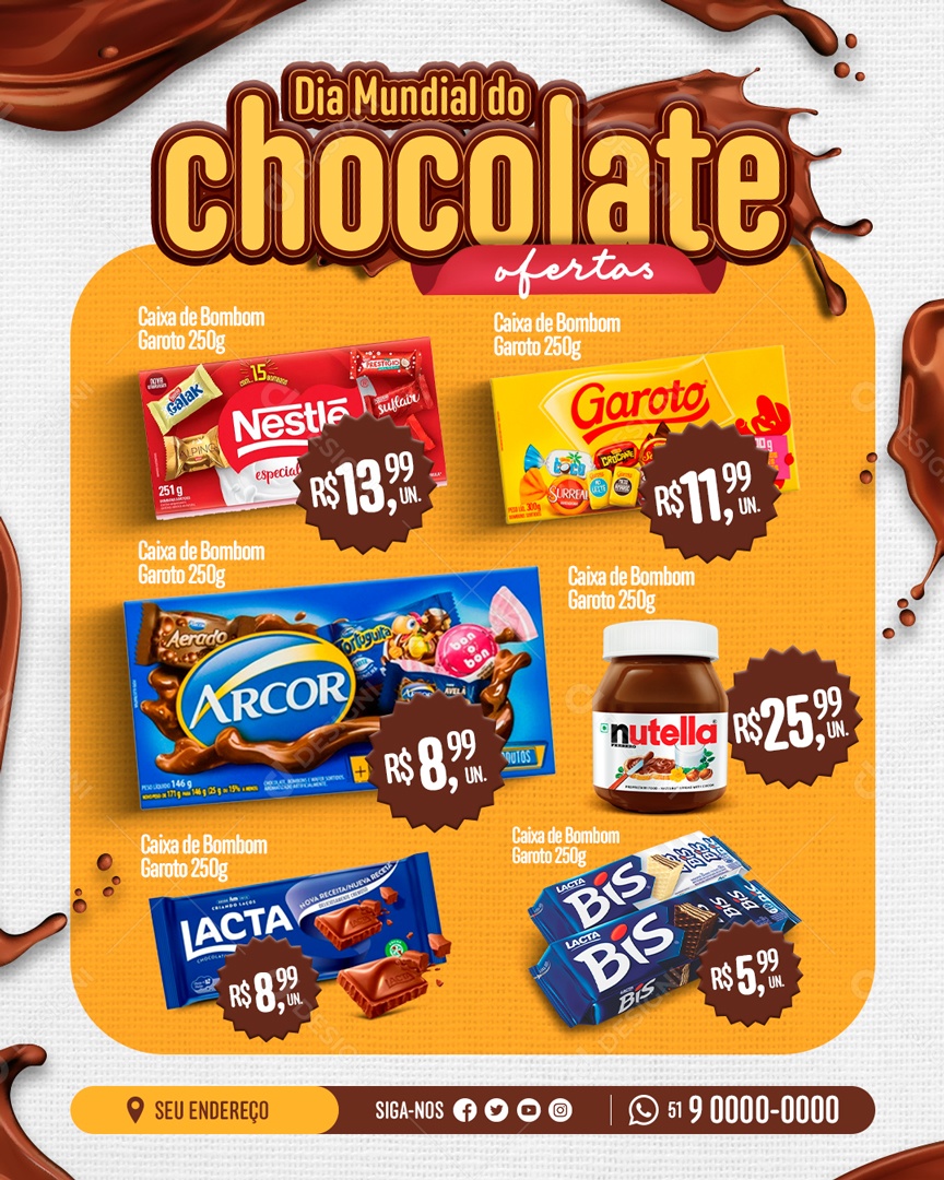 Social Media Dia Mundial Do Chocolate Ofertas PSD Editável
