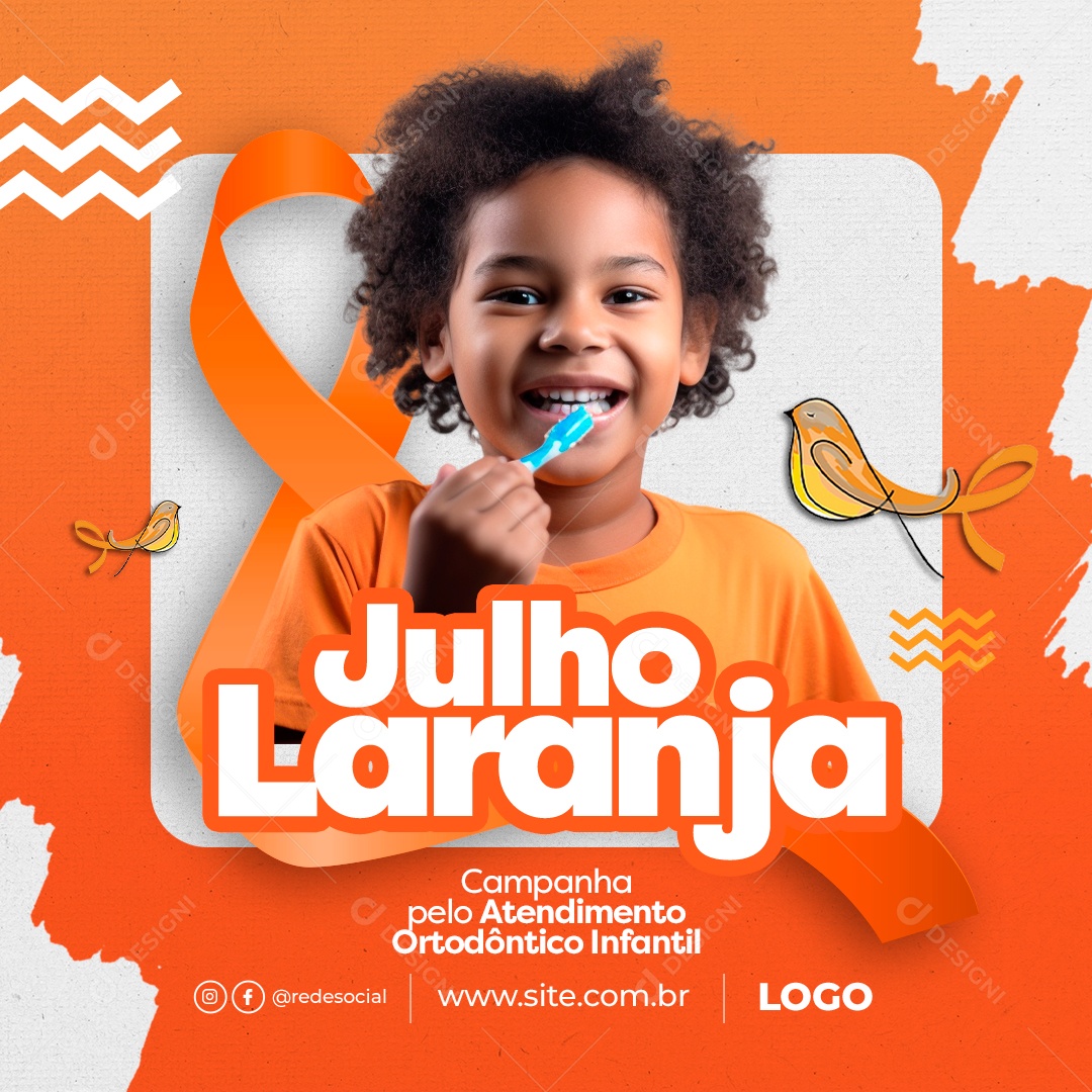 Feed Julho Laranja Atendimento Ortodôntico Laranja Social Media PSD Editável