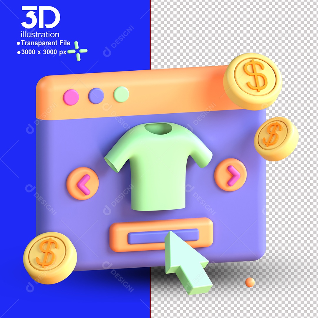 Elemento 3D Site de Compras Para Composição PSD