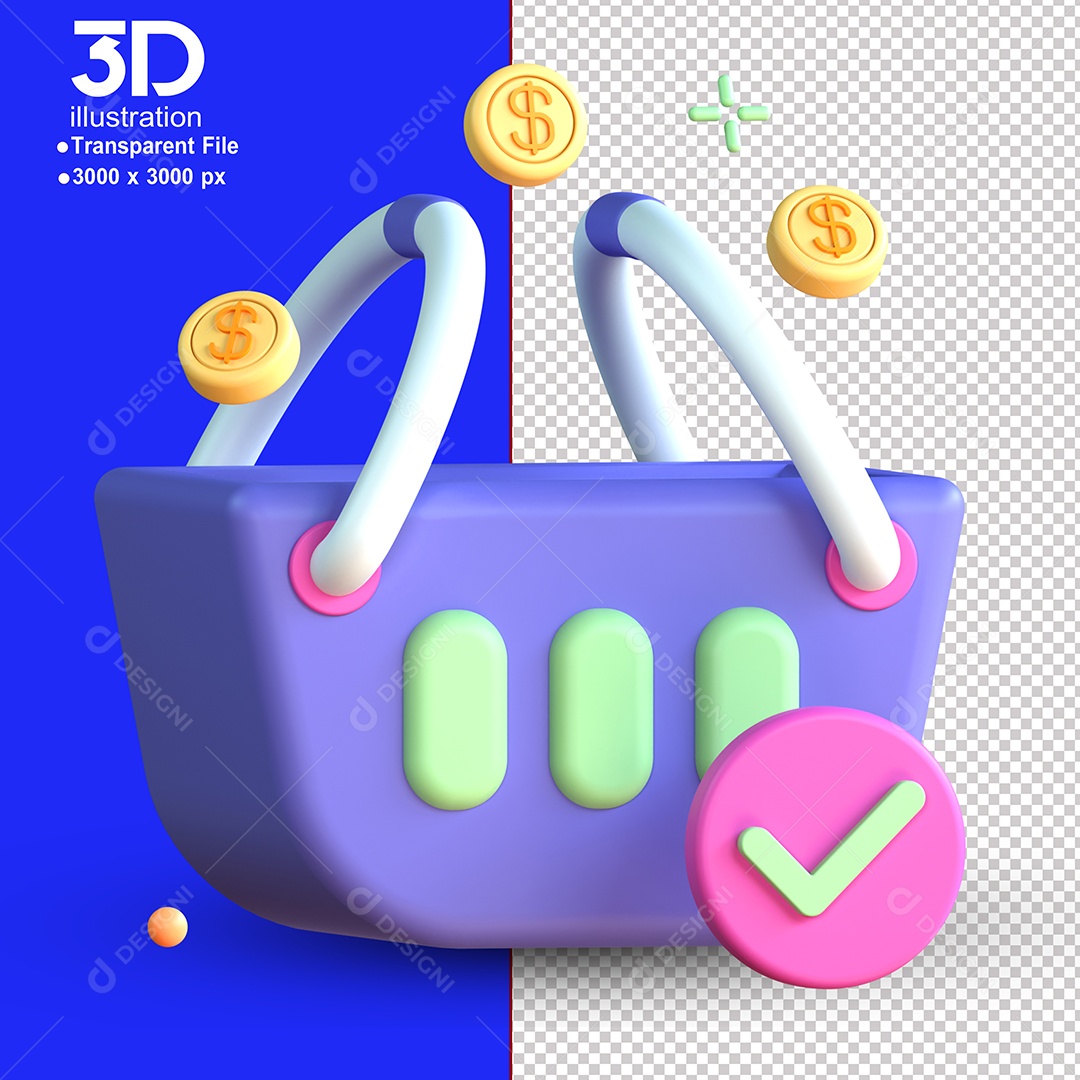 Elemento 3D Cesta de Compras Para Composição PSD
