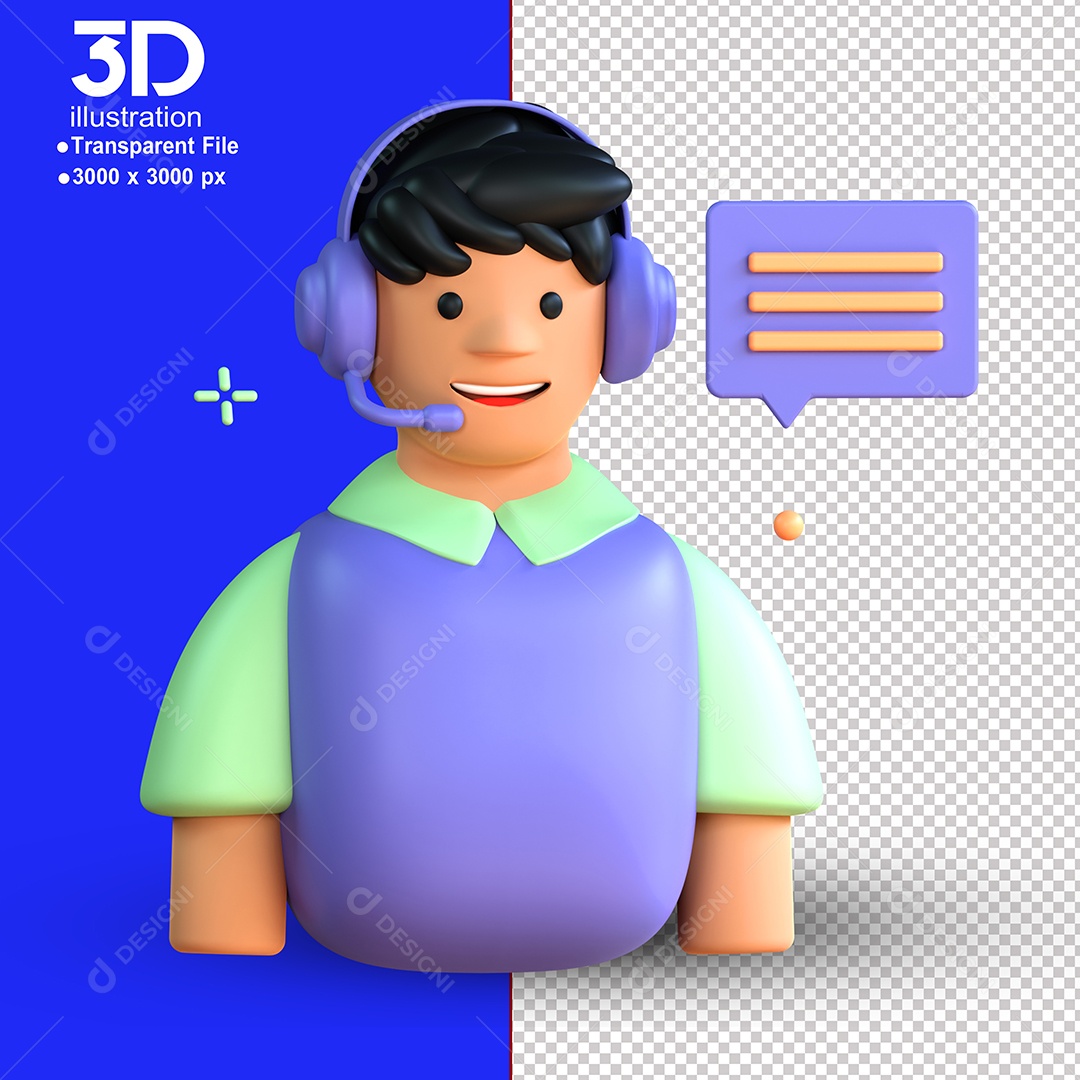 Elemento 3D Atendente  Para Composição PSD