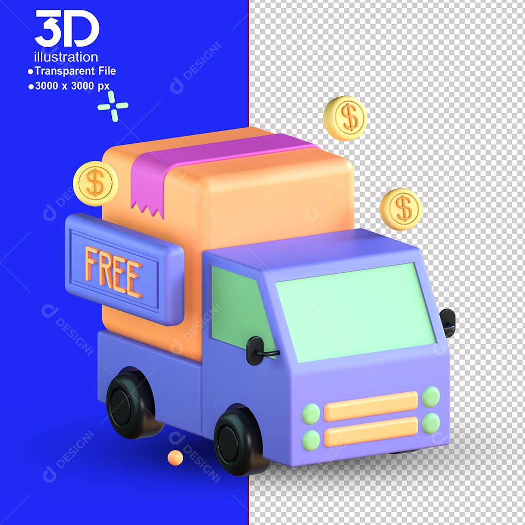 Elemento 3D Caminhão de Entregas Para Composição PSD