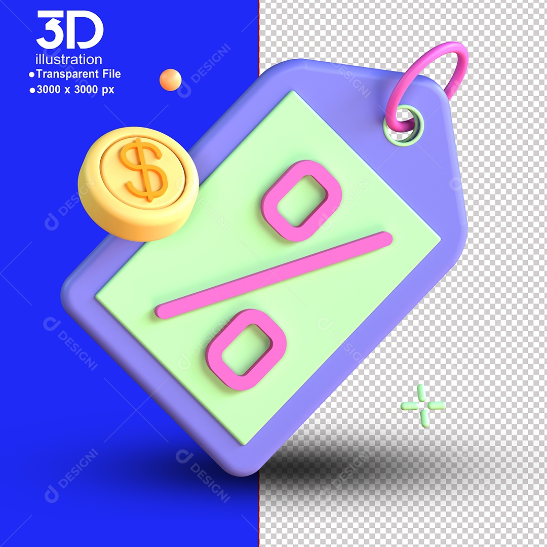 Elemento 3D Etiqueta de Porcentagem Para Composição PSD