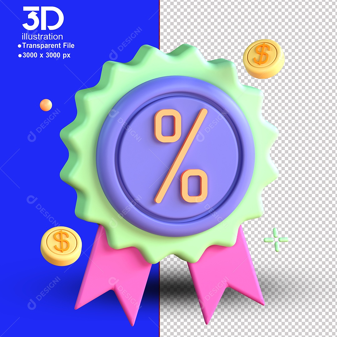 Elemento 3D Símbolo Porcentagem Premiação  Para Composição PSD