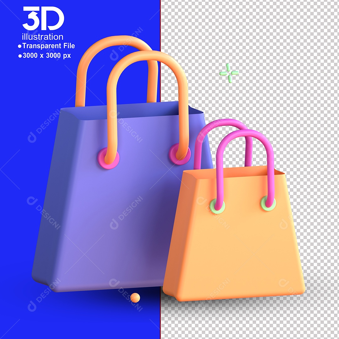 Elemento 3D Bolsas Compras Para Composição PSD